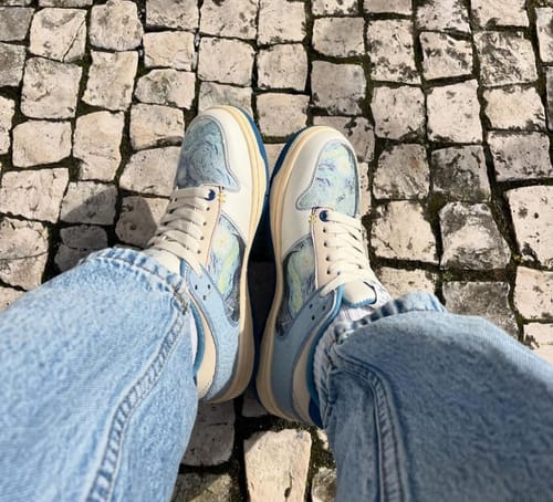 Customer photo review of Van Gogh Starry Night inspired sneakers