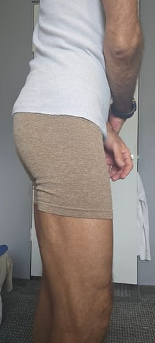 Customer photo review of Mocha Seamless Scrunch Butt Biker Shorts