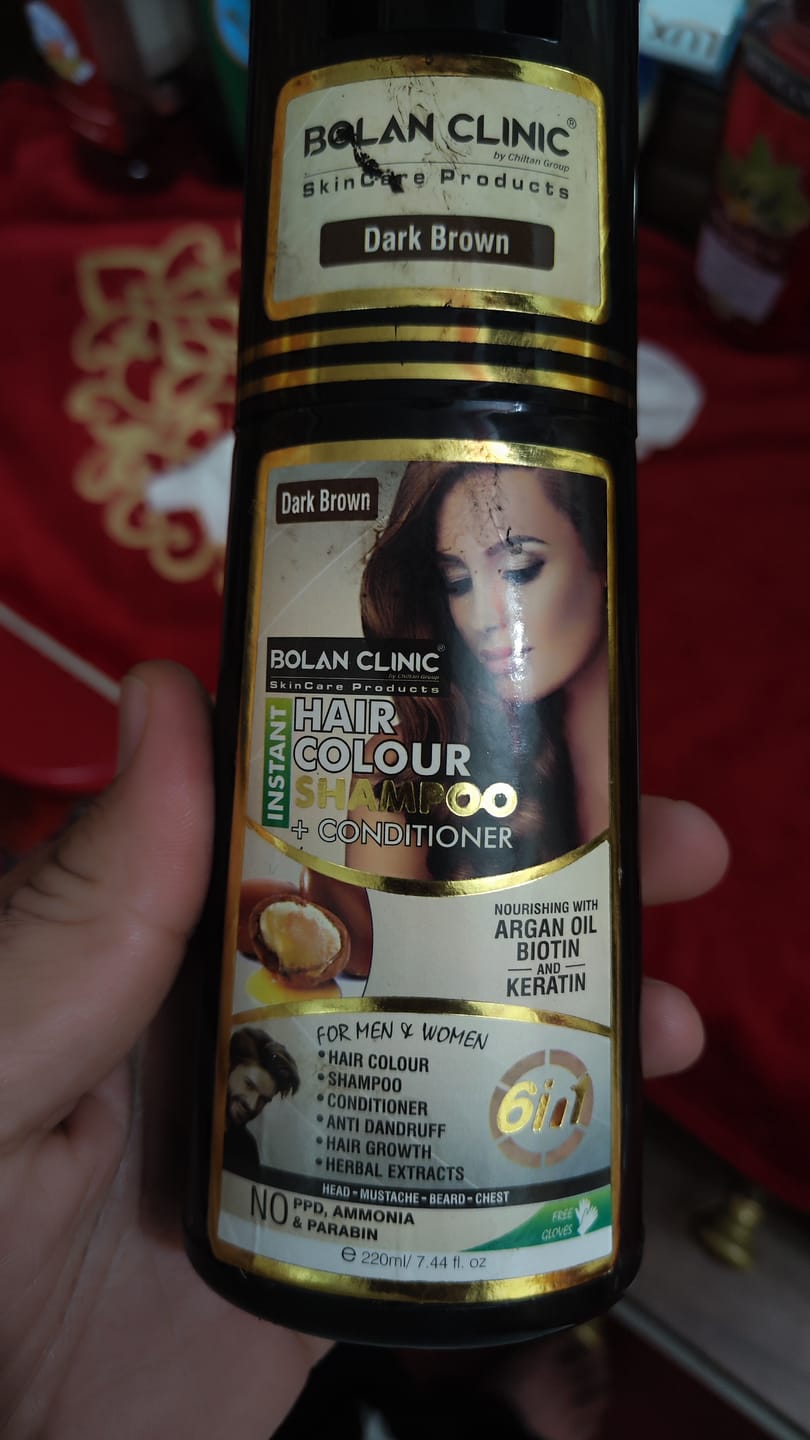 Customer photo review of Instant Hair Color Shampoo In Pakistan + Conditioner (Dark Brown) – Shampoo Hair Dye For Men & Women