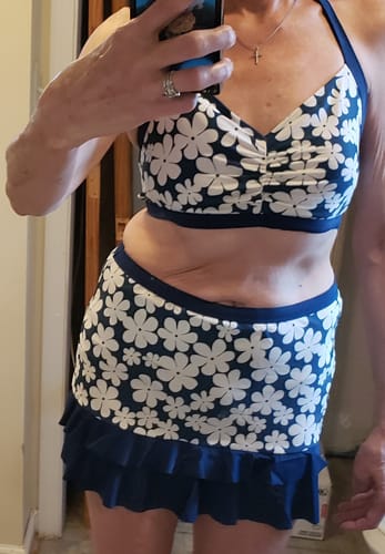 Customer photo review of Blue 1940s Floral Ruffles Halter Swimsuit