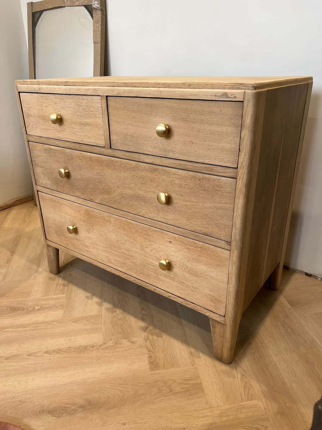 Customer photo review of Classic Brushed Satin Brass Cupboard Handles | Lacquered