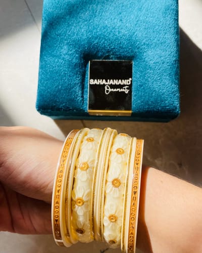 Customer photo review of "Ancient Gold Elegance: Cream Bangle Beauty "