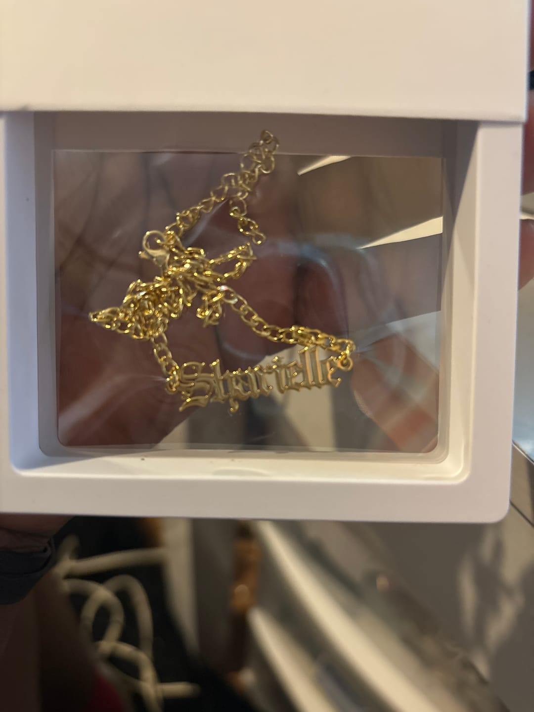 Customer photo review of Gothic Name Bracelet w/ Cuban Chain