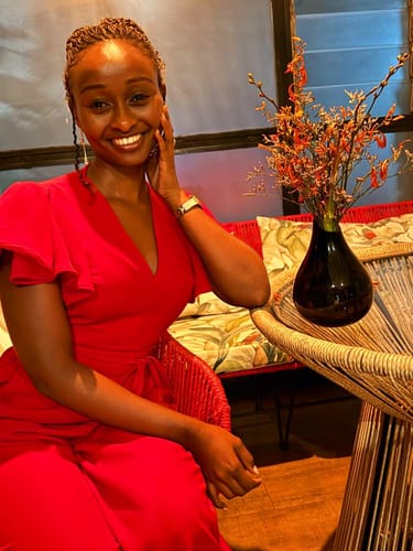 Customer photo review of Allure Jumpsuit in Scarlet