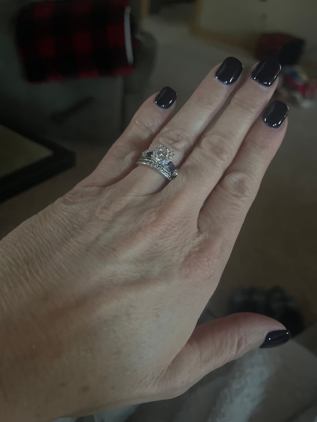 Customer photo review of Five Stone Moissanite And Sapphire Engagement Ring