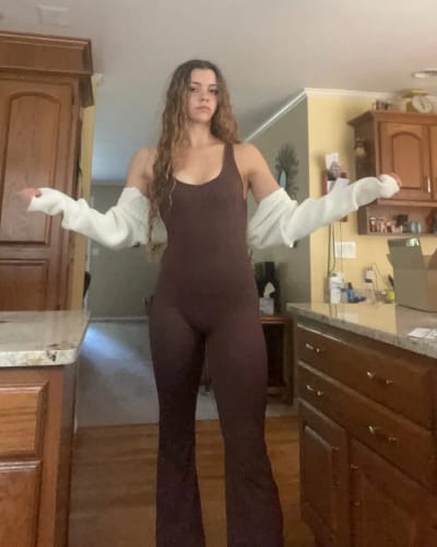 Customer photo review of Elodie V-Back Flared Jumpsuit