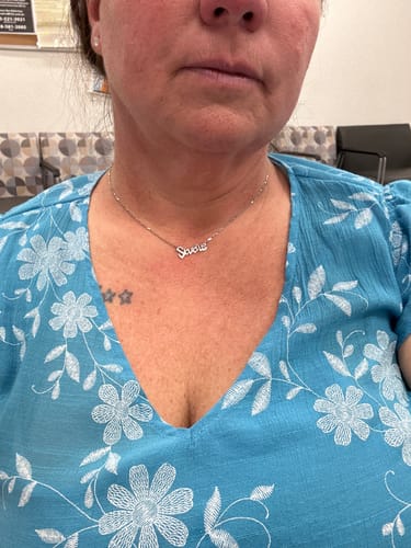 Customer photo review of 14K Solid Gold Harry Potter Font Name Necklace