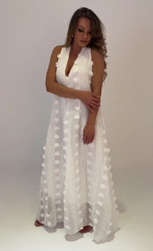 Customer photo review of Island Nights Flower Decor V-neck Halter Maxi Dress