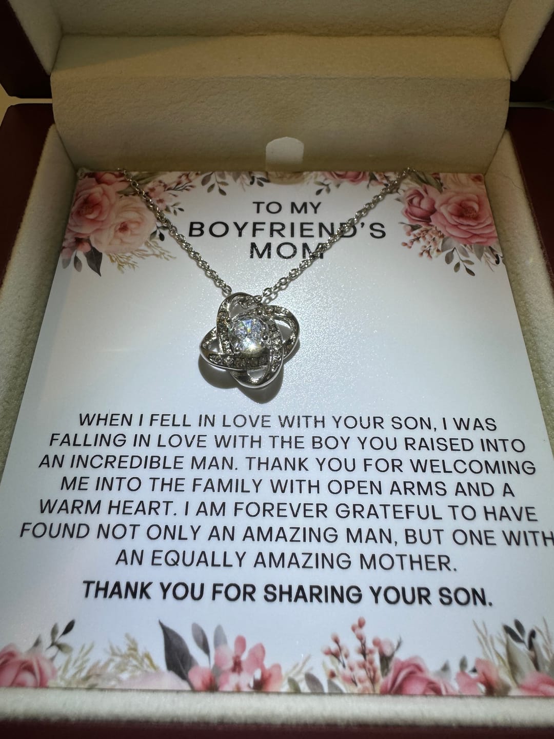 Customer photo review of Blush Floral Boyfriend's Mom Necklace