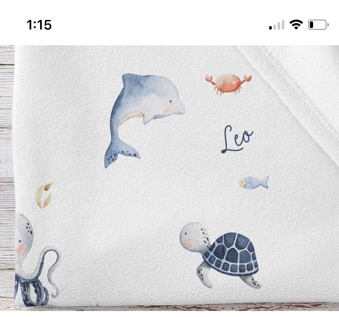 Customer photo review of Under the sea personalized unisex baby blanket