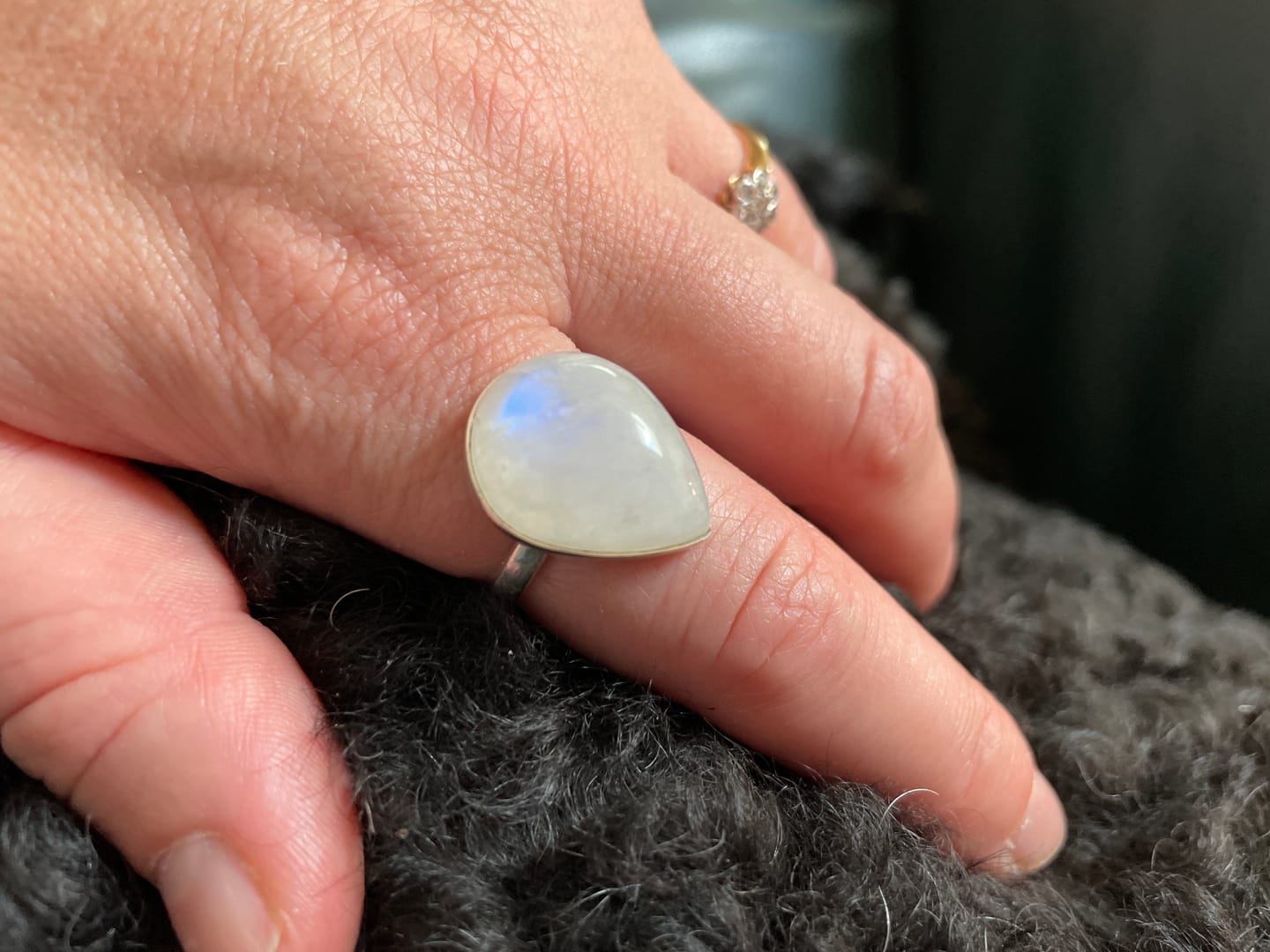 Customer photo review of Rain Drop Moonstone Ring