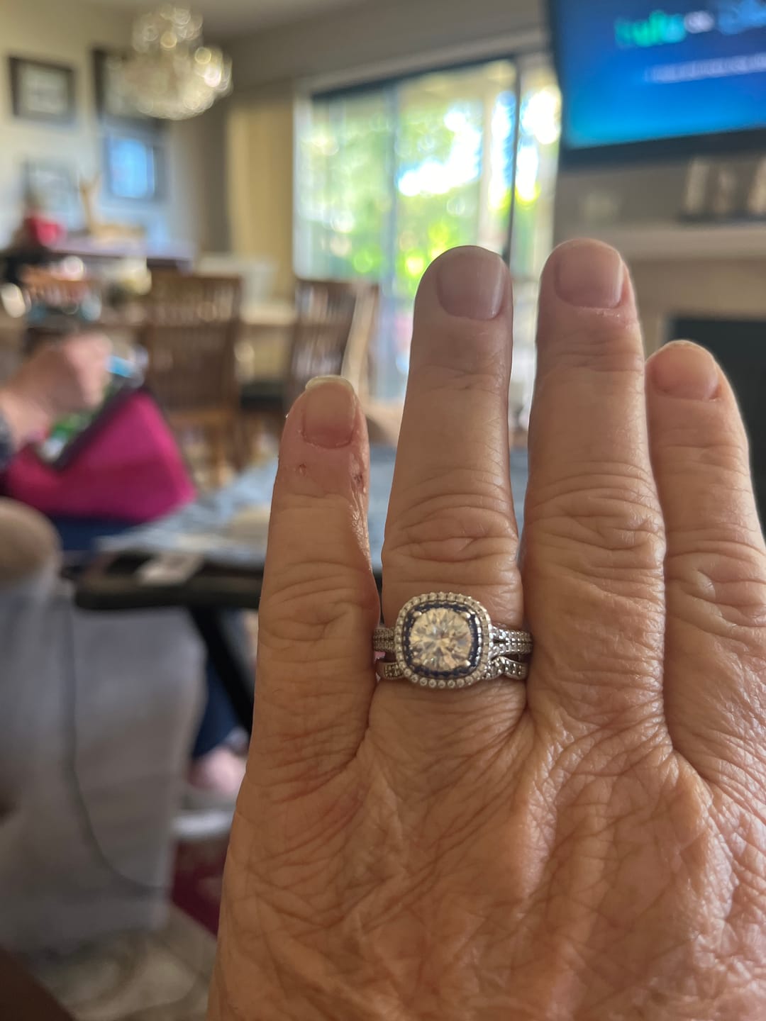 Customer photo review of Double Halo Moissanite Split Shank Pave Engagement Ring