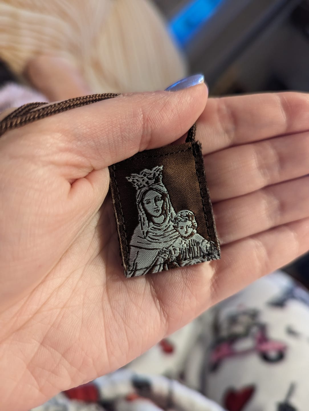 Customer photo review of Premium Brown Scapular, Brown & Cream, Our Lady of Mt. Carmel
