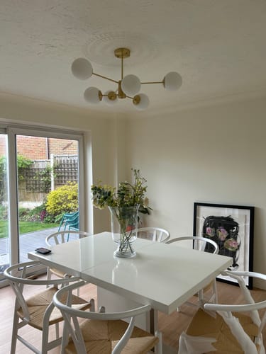 Customer photo review of 6/8/12-Light Mid-Century Modern Opal White Glass Globe Chandelier