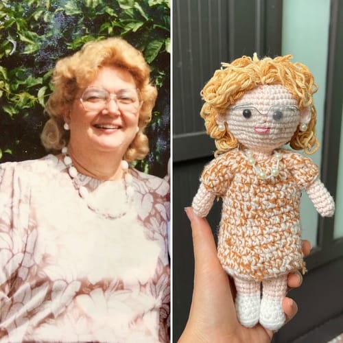 Customer photo review of Tranquil® - Personalized Crochet Doll with Photo Card