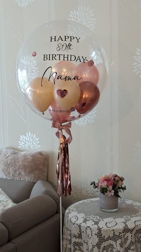 Kundenbewertung mit Foto zu Abitur Rose Gold Designer Ballon