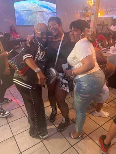 Customer photo review of Studded Slit Faux-Leather Pants