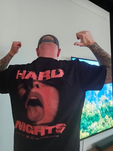 Customer photo review of Red Face Oversized Shirt (Backprint)