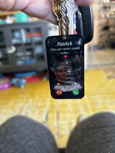 Customer photo review of Personalized The Call I Wish I Could Make Memorial Keychain