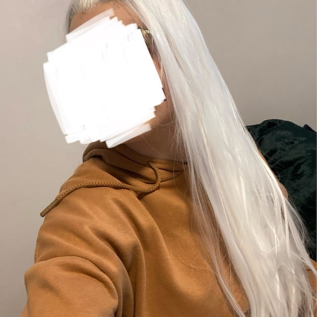 Customer photo review of Women White Lace Front Long Straight Widow's Peak Hairline Slicked Back Hair Wig