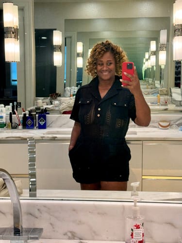 Customer photo review of WOMEN'S SHORT SLEEVE BUTTON UP POCKETS KNITTED ROMPER