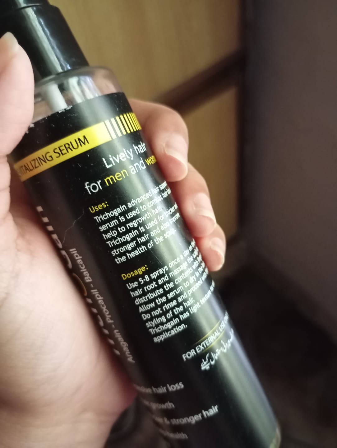 Customer photo review of Trichogain Spray For Hair Growth
