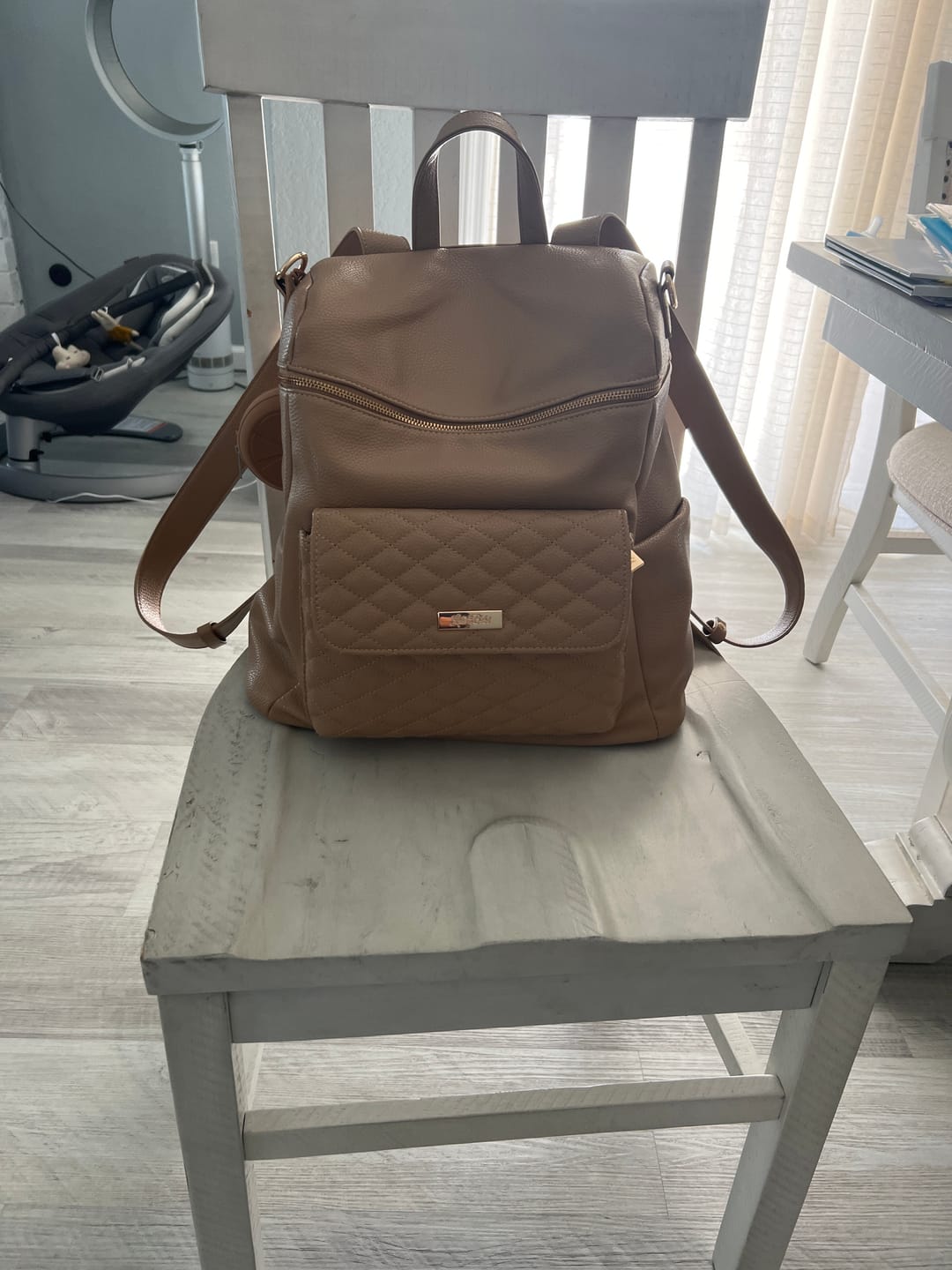 Customer photo review of Monaco Diaper Bag | Latte Brown