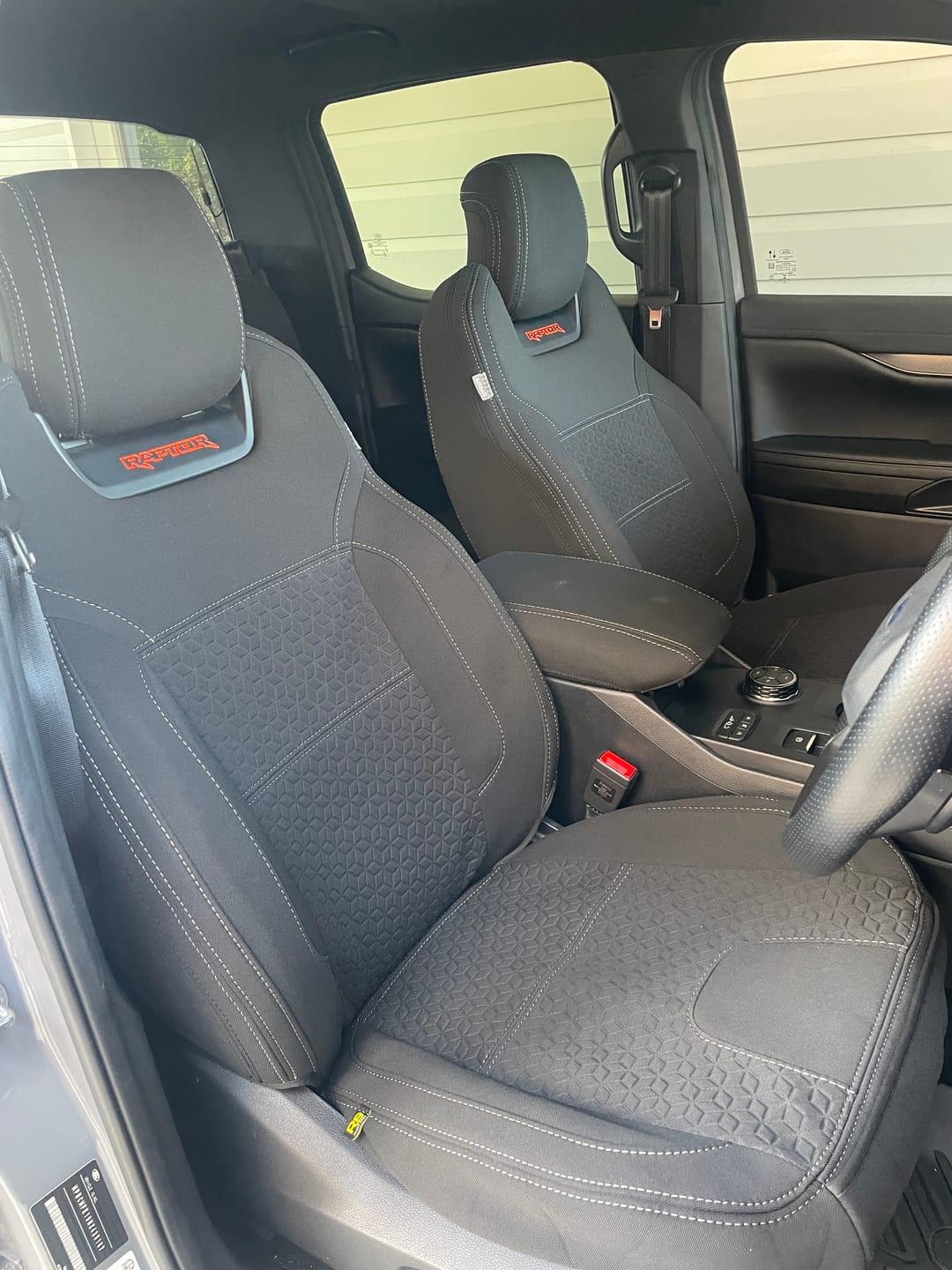 Customer photo review of Ford Next-Gen Raptor Premium Neoprene 2x Front Row Seat Covers (Available)