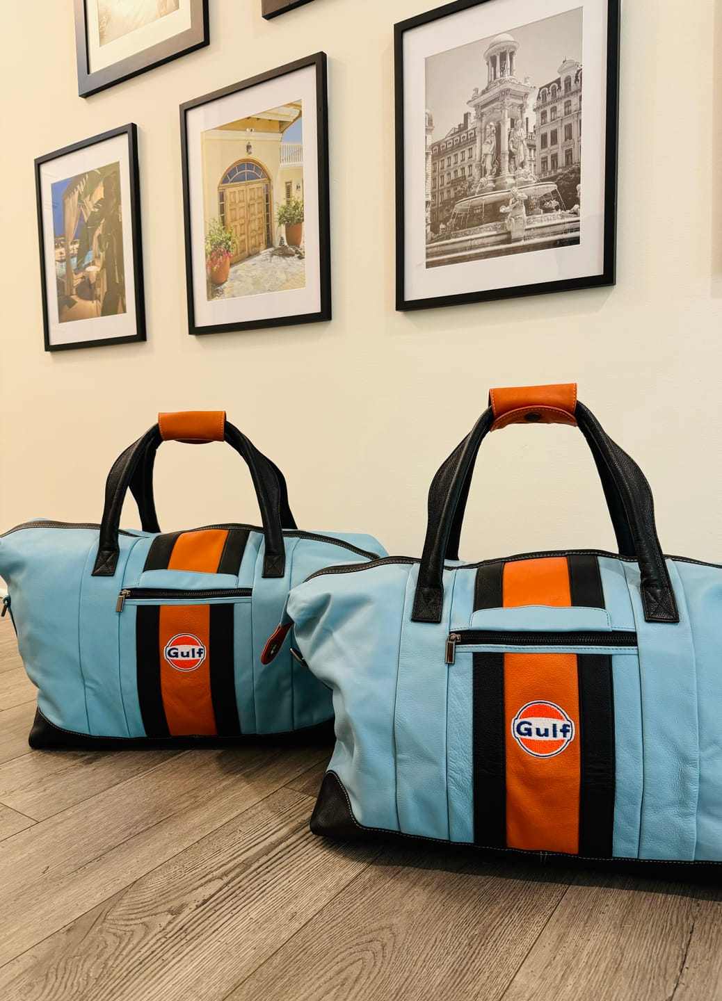 Customer photo review of Gulf Leather Large Duffel Bag in Gulf Blue