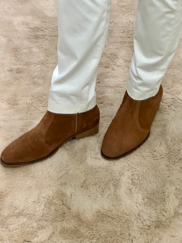 Customer photo review of Cuban Zipper Boots - Beige Suede