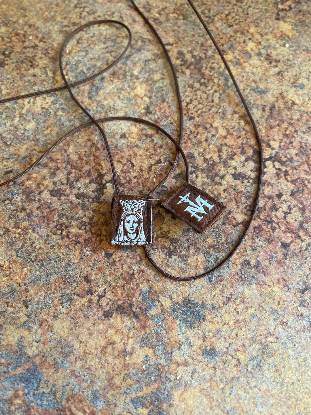 Customer photo review of Premium Brown Scapular, Brown & Cream, Our Lady of Mt. Carmel (Mini)
