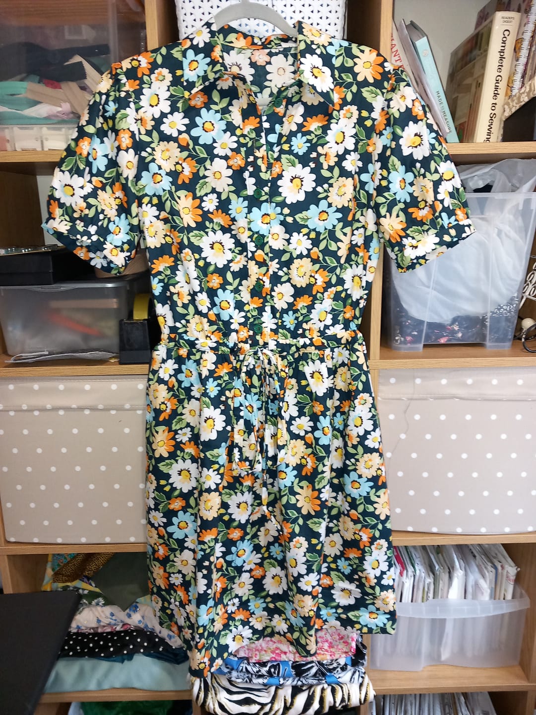 Customer photo review of Blue, Orange and White Floral on Navy Cotton Poplin Fabric