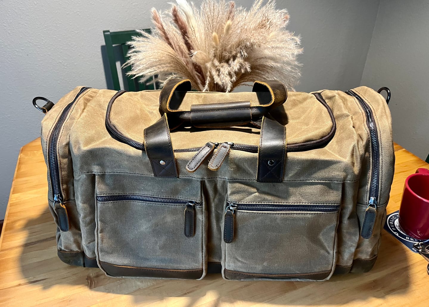 Customer photo review of The Weekender - Waxed Canvas Leather Duffel