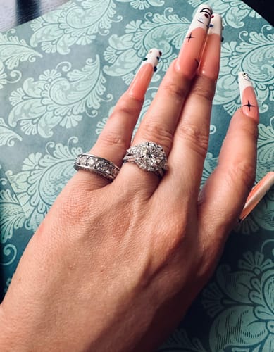 Customer photo review of Triple Channel Set Moissanite Half Eternity Wedding Band