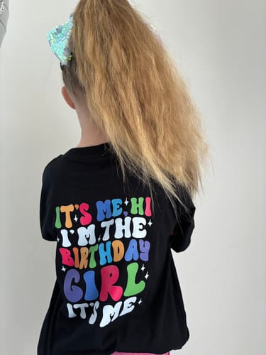Customer photo review of I'm The Birthday Girl "Hi" Front & Back Graphic Kids Tee
