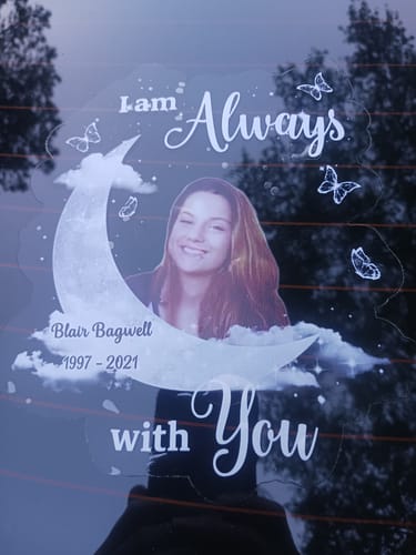 Customer photo review of Memorial Upload Photo On Moon, A Big Piece Of My Heart Lives In Heaven Personalized Decal