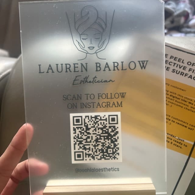 Customer photo review of Custom Acrylic Business Decoration Sign - Personalized QR Sign Shop Decor Business Social Media Sign Sign for Business Custom Acrylic Sign Acrylic Sign Logo Table Sign Social Media Sign Qr Code Signs