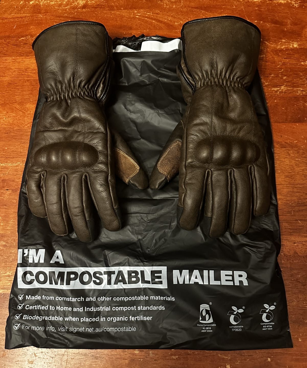 Customer photo review of GEN 2 'The Original' Double Length Gauntlet | Extra Long Warm Motorbike Gloves | Retro Brown Distressed Leather