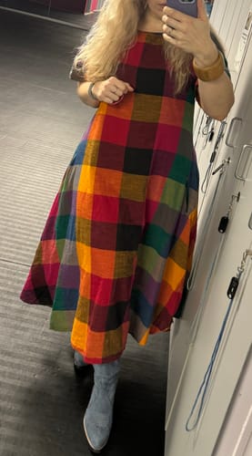 Customer photo review of OCTOBER FLARE DRESS | MULTI CHEX