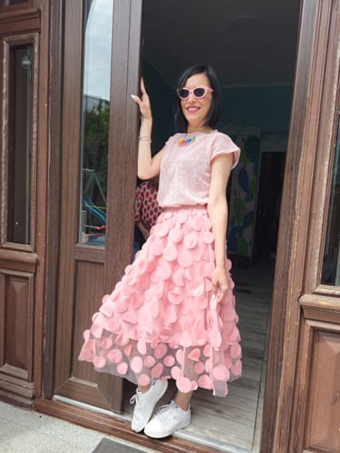 Customer photo review of Fusta Yames roz pudra cu cercuri 3D