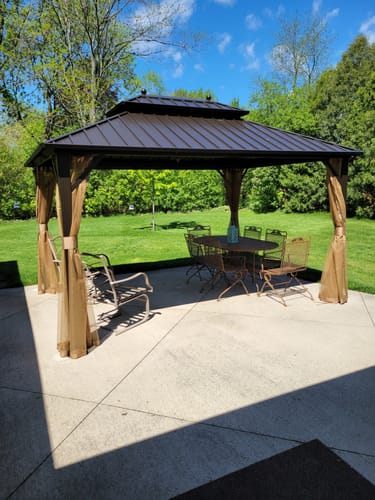 Customer photo review of EROMMY 10'x13' Hardtop Gazebo Galvanized Steel Double-Roof Gazebo w/ Netting Curtain