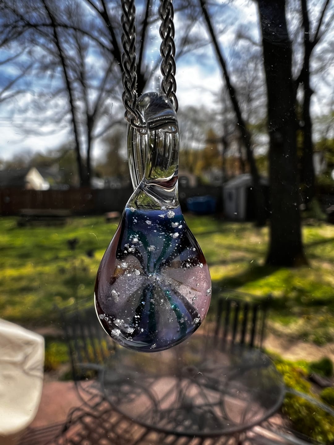 Customer photo review of Blue Swirl Pendant with Infused Cremation Ashes