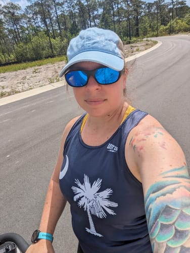 Customer photo review of Light Blue Floral Ponytail Mama Hat