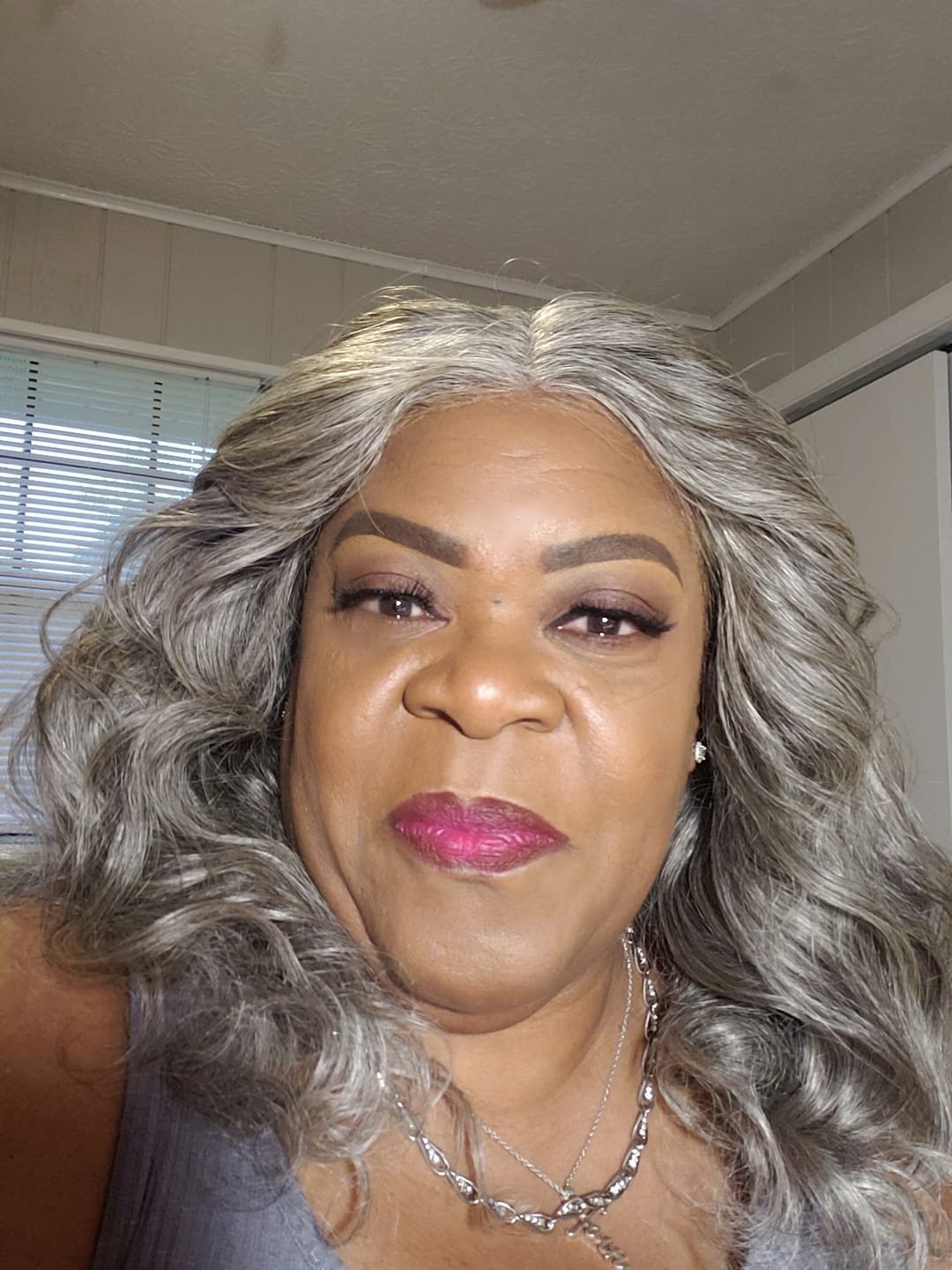 Customer photo review of Luvwin 13x4 Salt And Pepper Wavy Glueless Gray Color Pre-Cut Lace Wig Human Hair