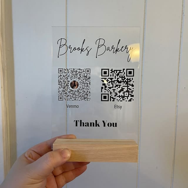 Customer photo review of Custom Acrylic Business Decoration Sign - Personalized QR Sign Shop Decor Business Social Media Sign Sign for Business Custom Acrylic Sign Acrylic Sign Logo Table Sign Social Media Sign Qr Code Signs