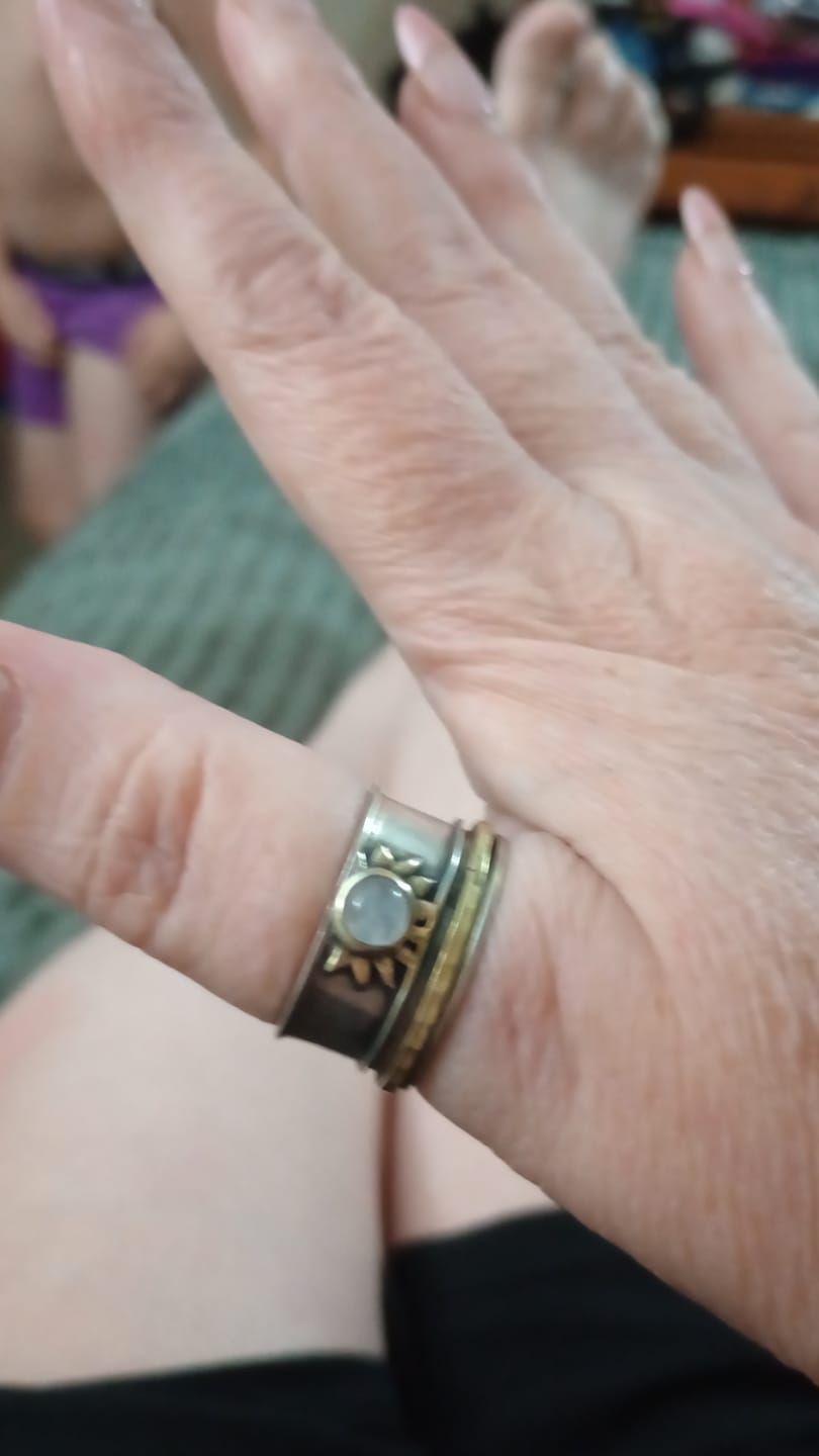 Customer photo review of Sun Moonstone Fidget Ring Sterling Silver