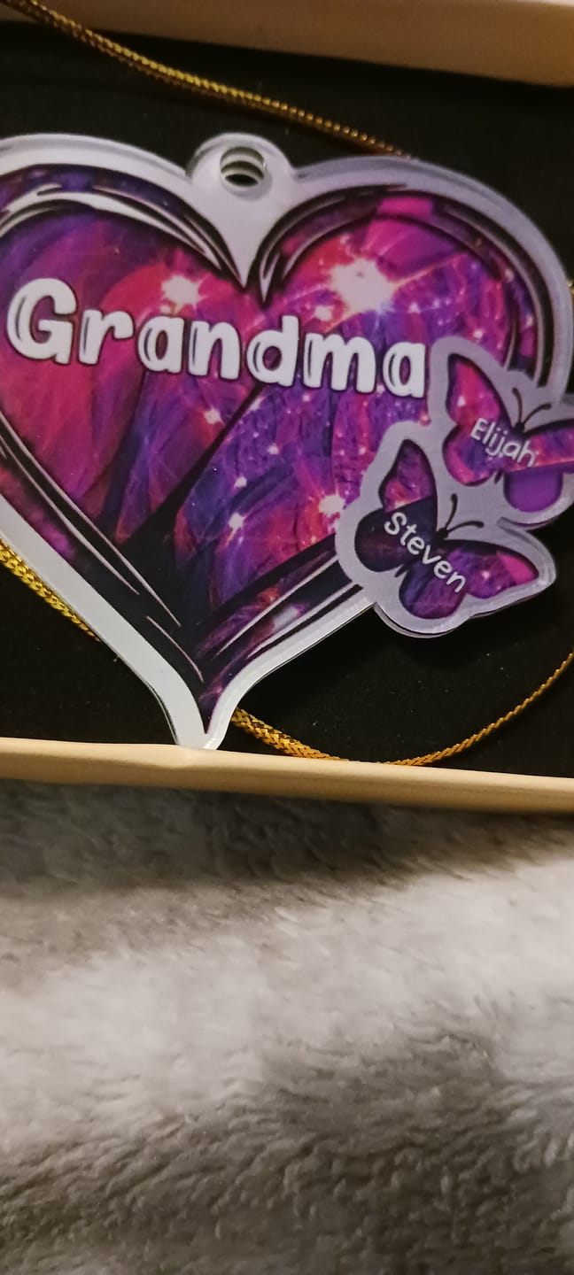 Customer photo review of Sparkling Grandma- Mom Heart Butterfly Kids, Multi Colors Personalized Ornament