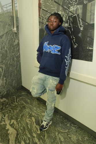 Customer photo review of Puff Print Hoodie - Navy/Blue