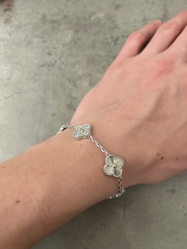 Customer photo review of Camilla Diamond Bracelet — Silver Guilloché