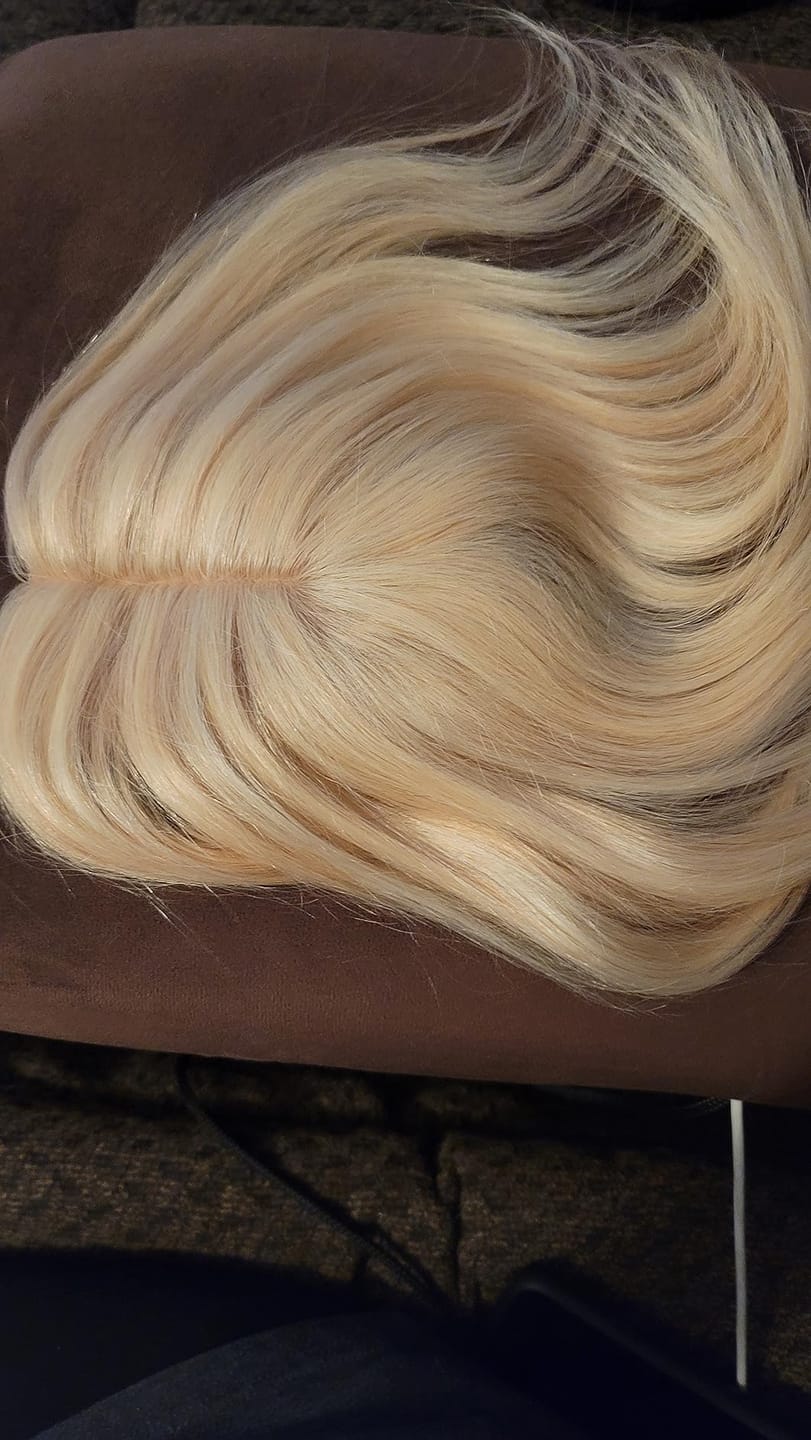 Customer photo review of Clip On Hair Topper Virgin Hair Medium Base Topper Human Hair #18/613